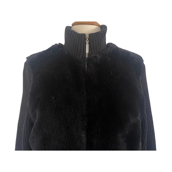 Guess Jean’s GLAMOUR Black Faux Fur Sweater Knit Zip Up Jacket Size M - Picture 4 of 11